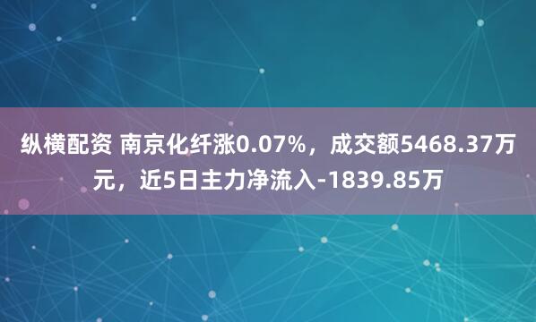 纵横配资 南京化纤涨0.07%，成交额5468.37万元，近5日主力净流入-1839.85万